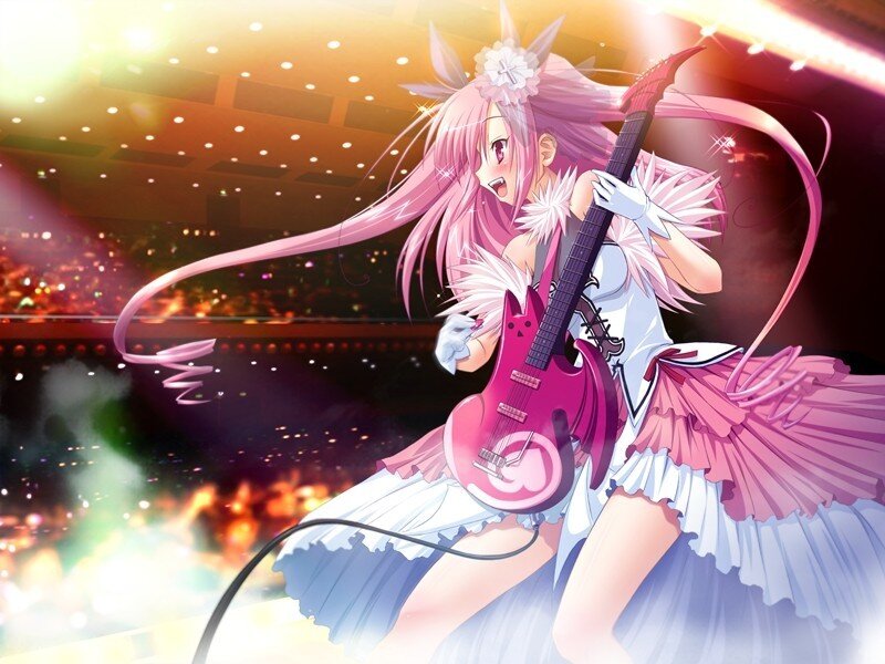Pink-haired Girl with Guitar — Pink, Energetic