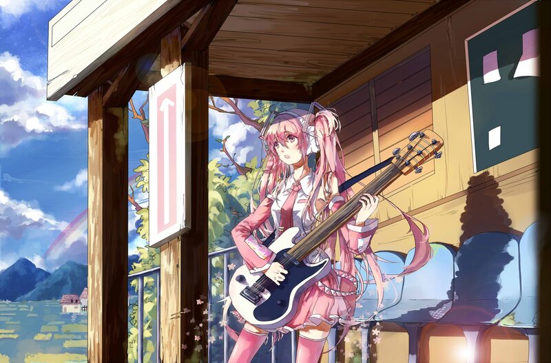 Pink-haired Girl with Guitar — Pink, Serene