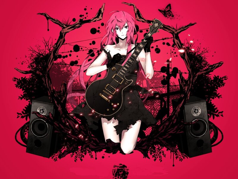 Pink-haired Girl with Guitar — Red, Dramatic
