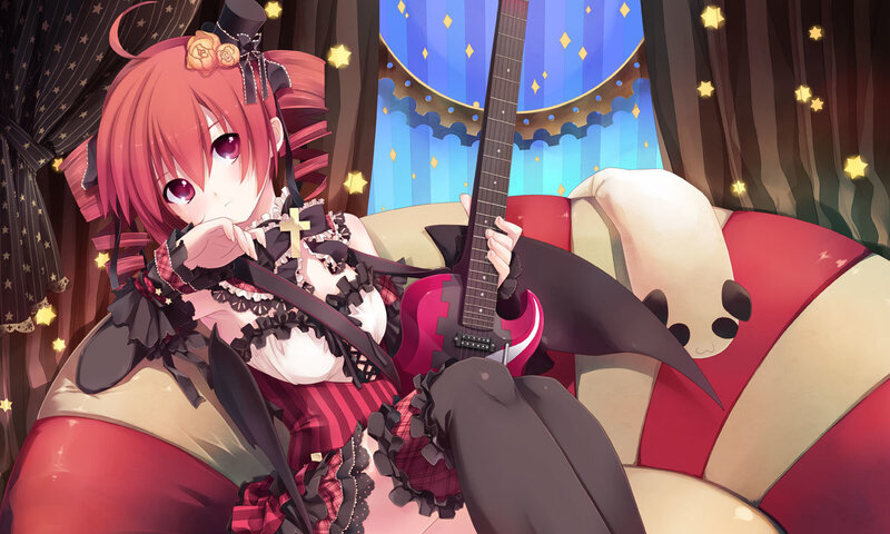 Pink-haired Girl with Guitar — Red