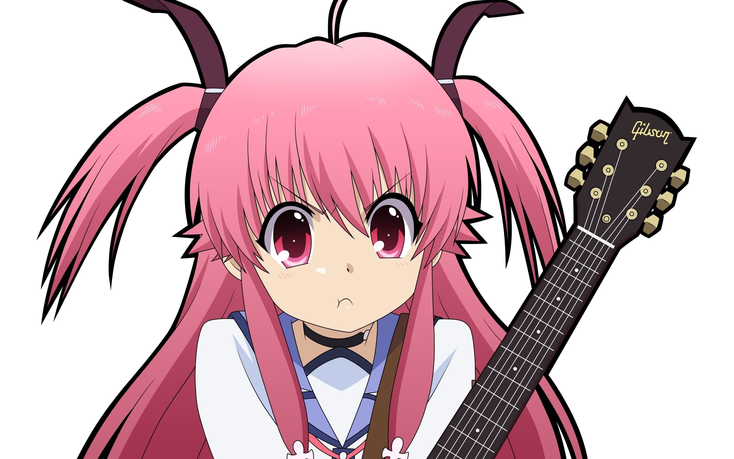 pink-haired girl with guitar