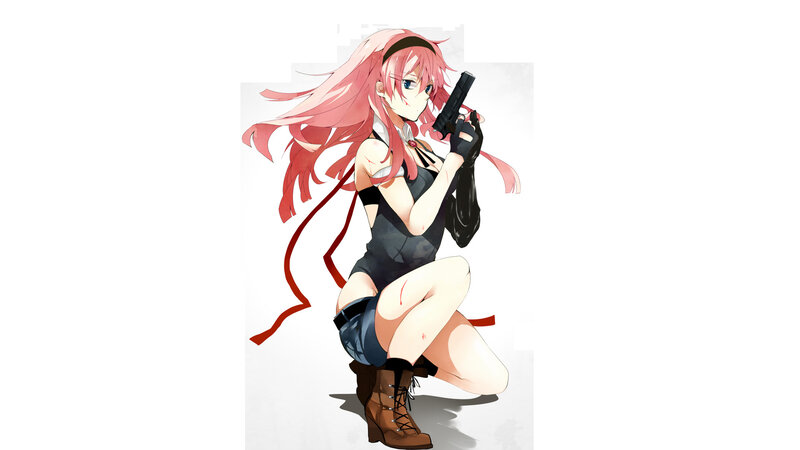Pink-haired girl with gun