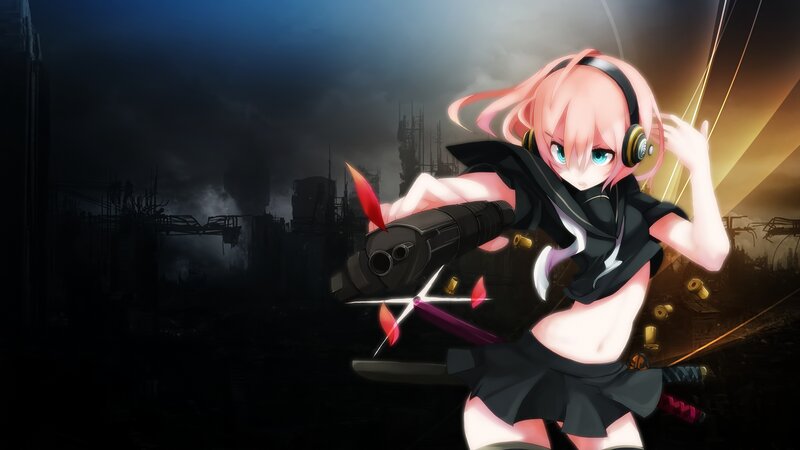 Pink-haired Girl with Gun — Black, Dramatic