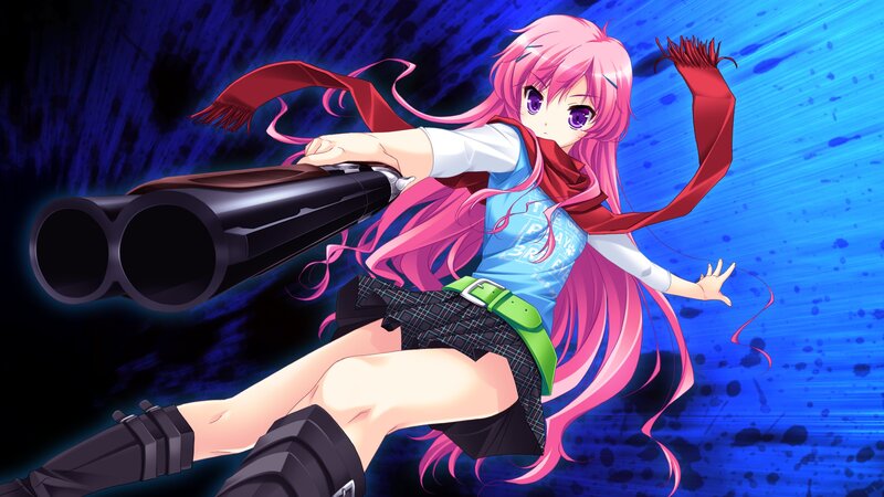 Pink-haired Girl with Gun — Blue, Action