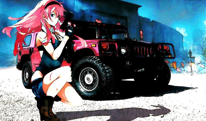 Pink-haired Girl with Gun — Blue, Dramatic, Night