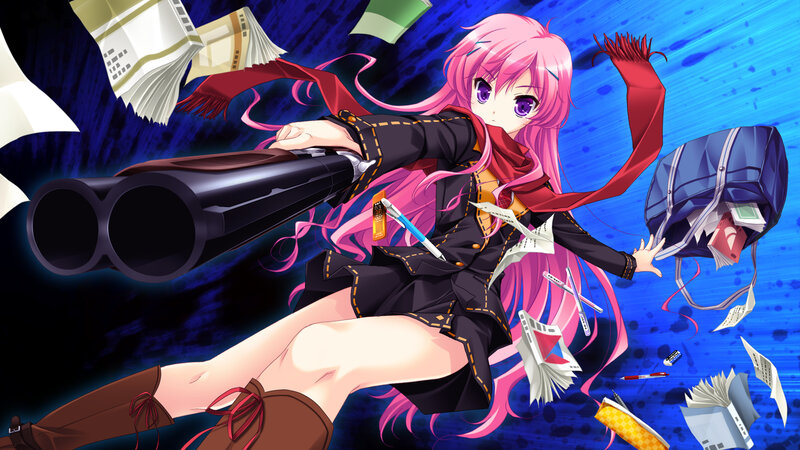 Pink-haired Girl with Gun — Blue, Dynamic, Chaotic