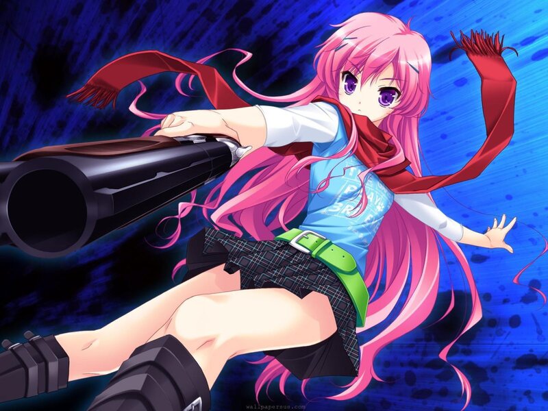 Pink-haired Girl with Gun — Blue, Dynamic