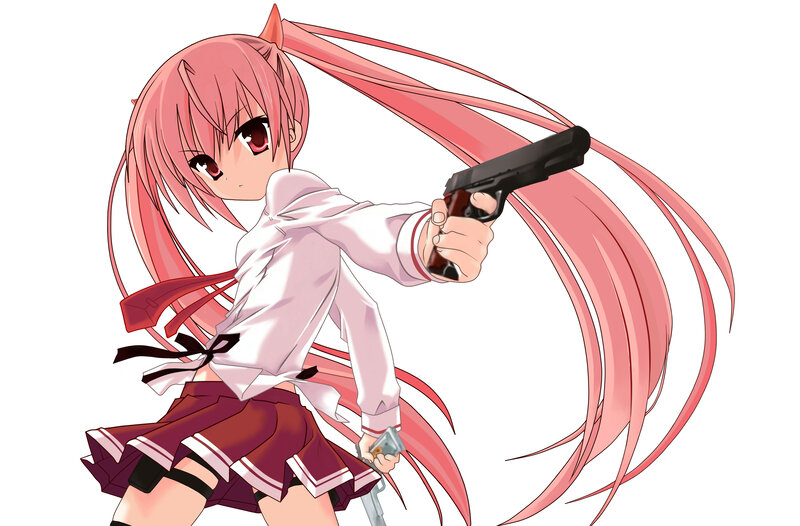 Pink-haired Girl with Gun — Pink, Action