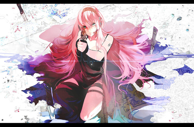 Pink-haired Girl with Gun — Pink, Dramatic, Digital Art