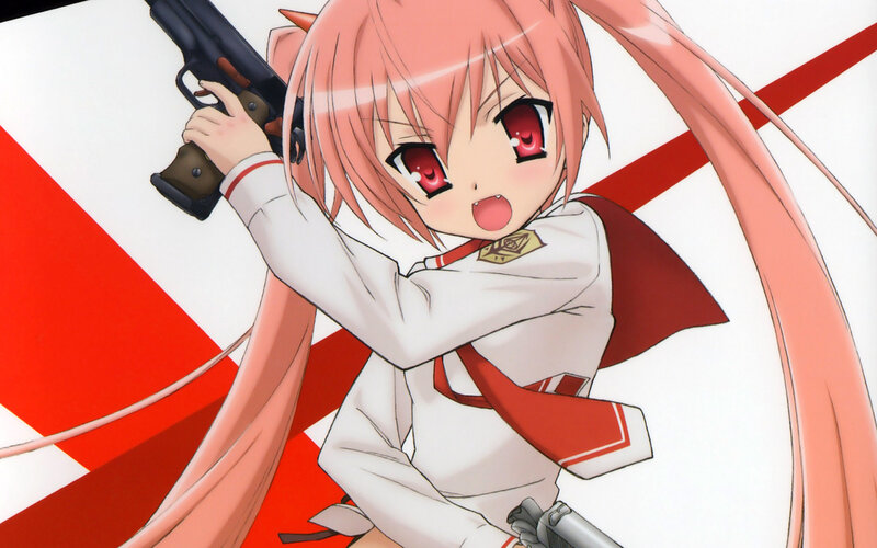 Pink-haired Girl with Gun — White, Dramatic, Anime