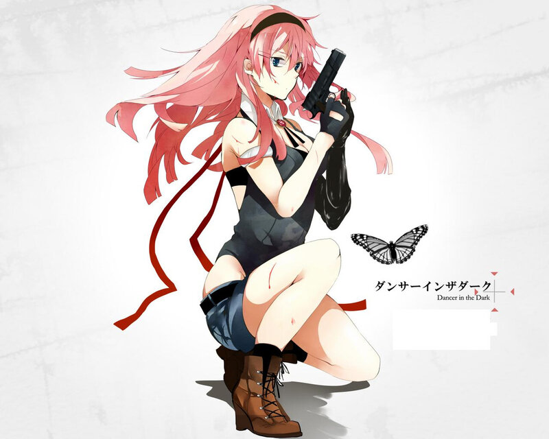 Pink-haired Girl with Gun — White, Dramatic