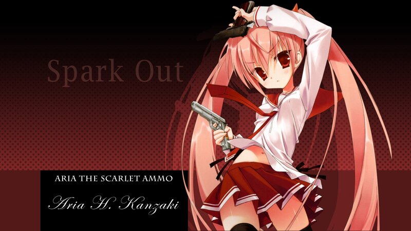 Pink-haired Girl with Guns — Red, Dramatic, Anime, School Uniform