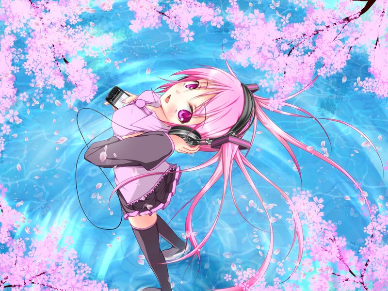 Pink-haired girl with headphones