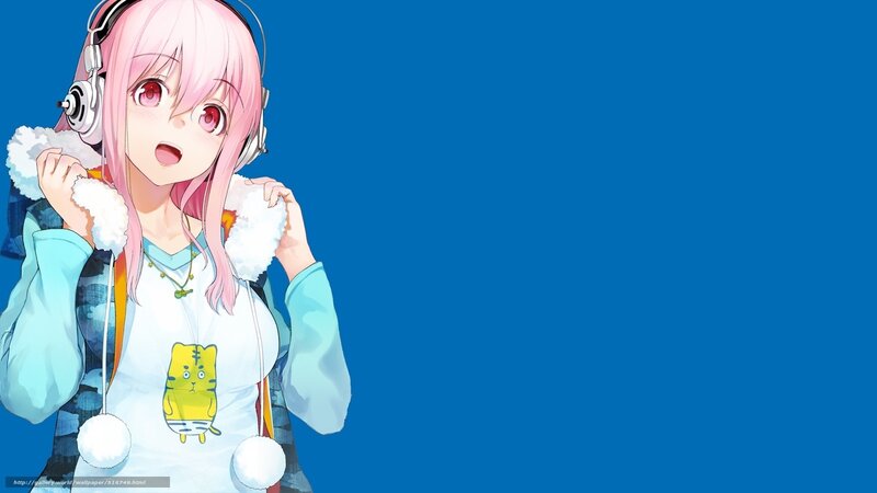pink-haired girl with headphones