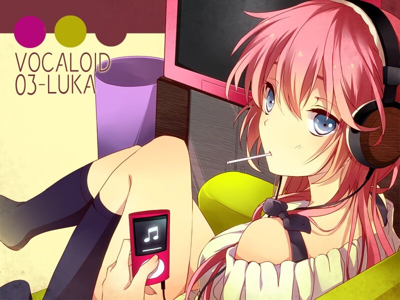 Pink-haired girl with headphones
