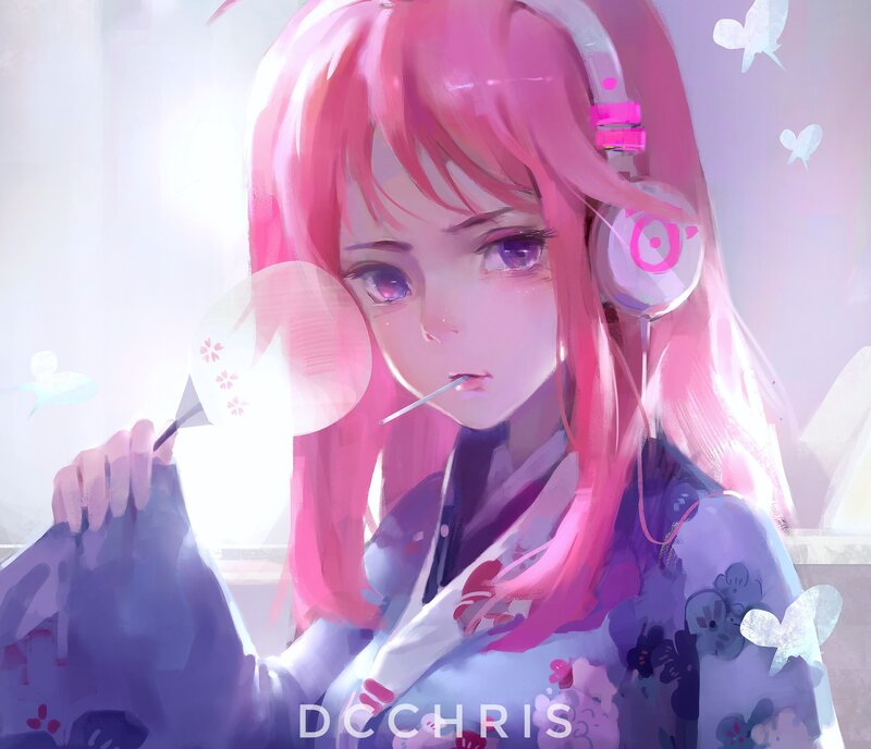 Pink-haired Girl with Headphones — Pink, Dreamy