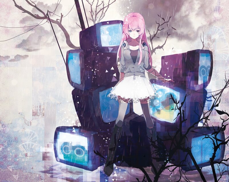 Pink-haired Girl with Headphones — Pink, Melancholic