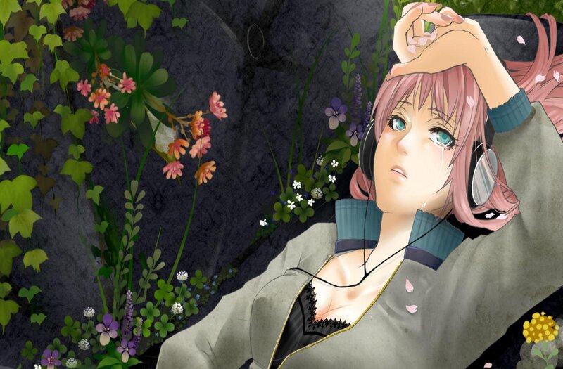 Pink-haired Girl with Headphones — Pink