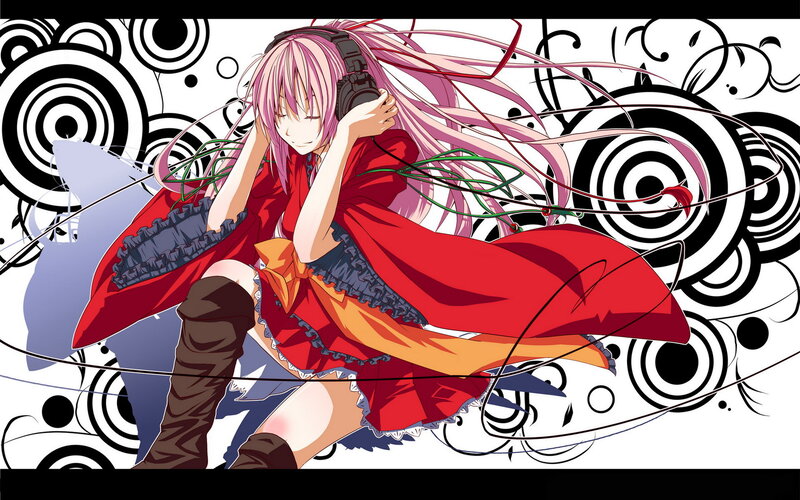 Pink-haired Girl with Headphones — Red
