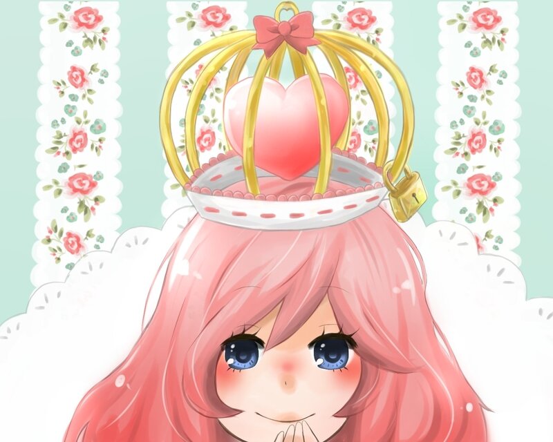 pink-haired girl with heart crown