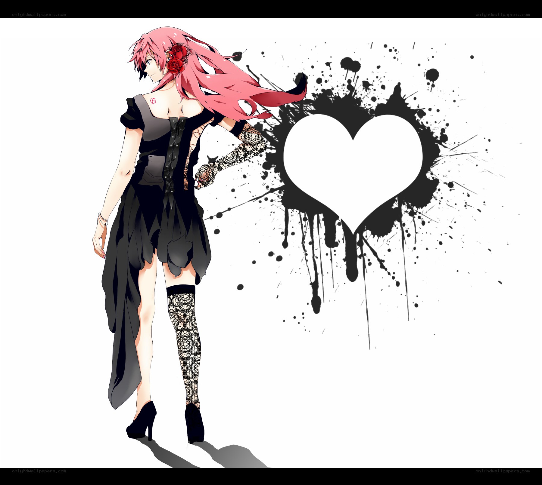 pink-haired girl with heart splatter
