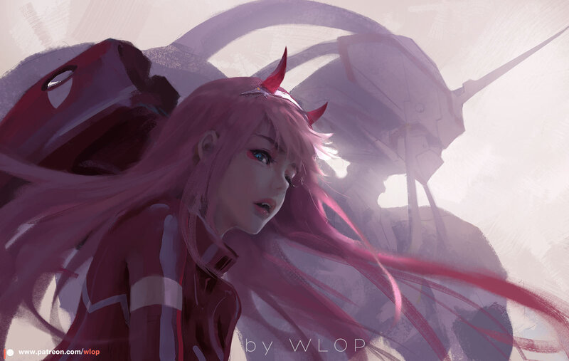 Pink-haired Girl with Horns — Purple, Dramatic