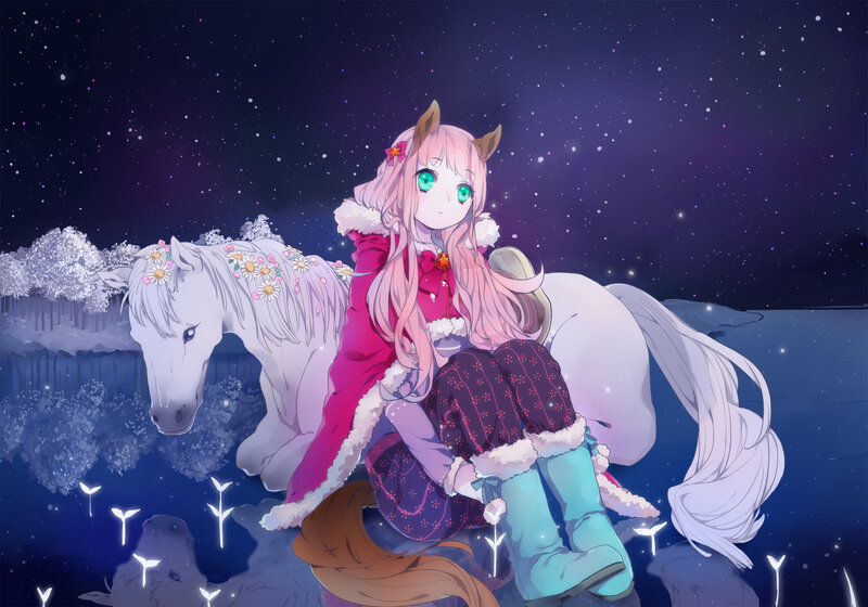 Pink-haired Girl with Horse