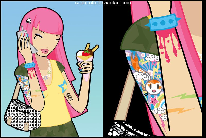 pink-haired girl with ice cream