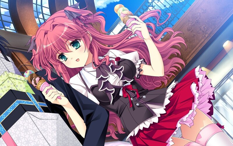Pink-haired girl with ice cream