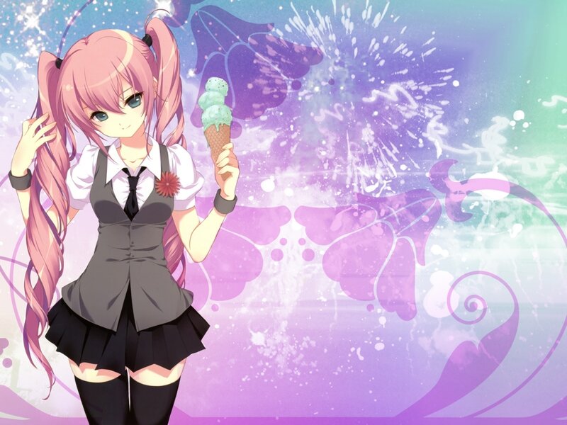 Pink-haired girl with ice cream