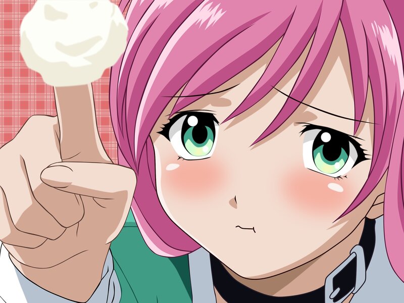 pink-haired girl with ice cream