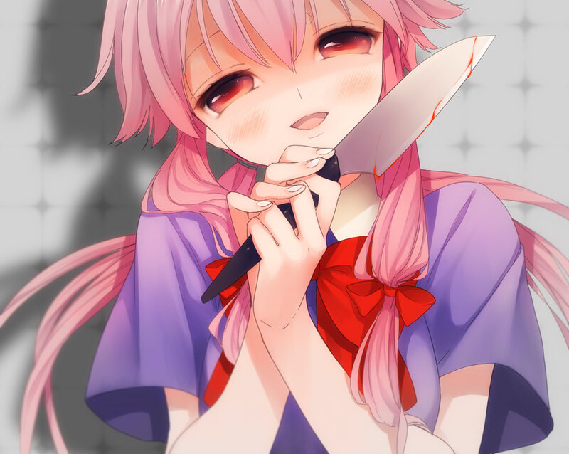 Pink-haired Girl with Knife — Pink, Dramatic