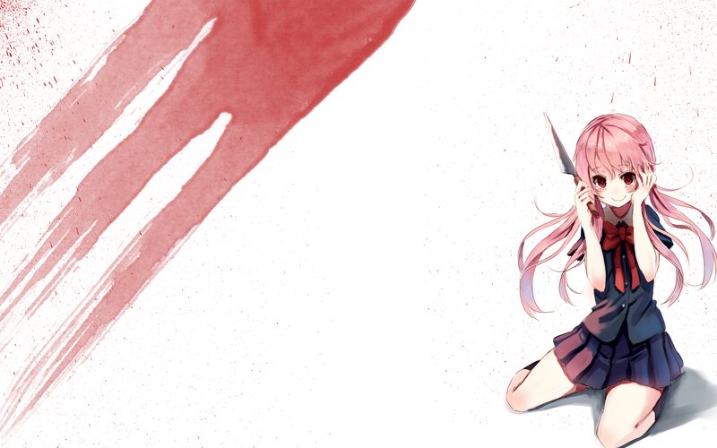 Pink-haired Girl with Knife — White