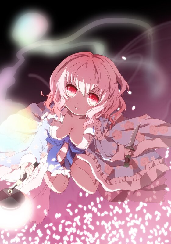 Pink-haired girl with knives