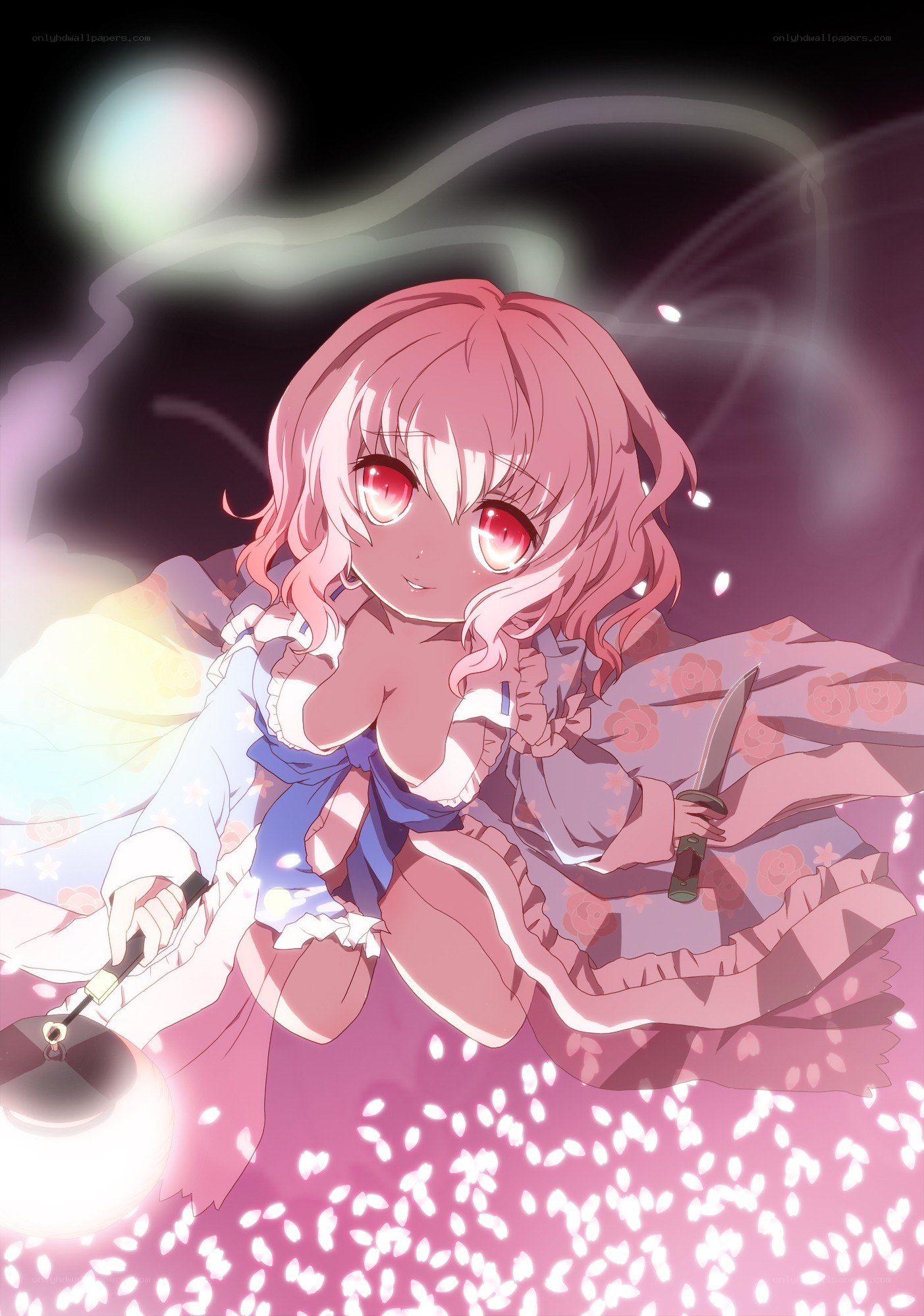 Pink-haired girl with knives