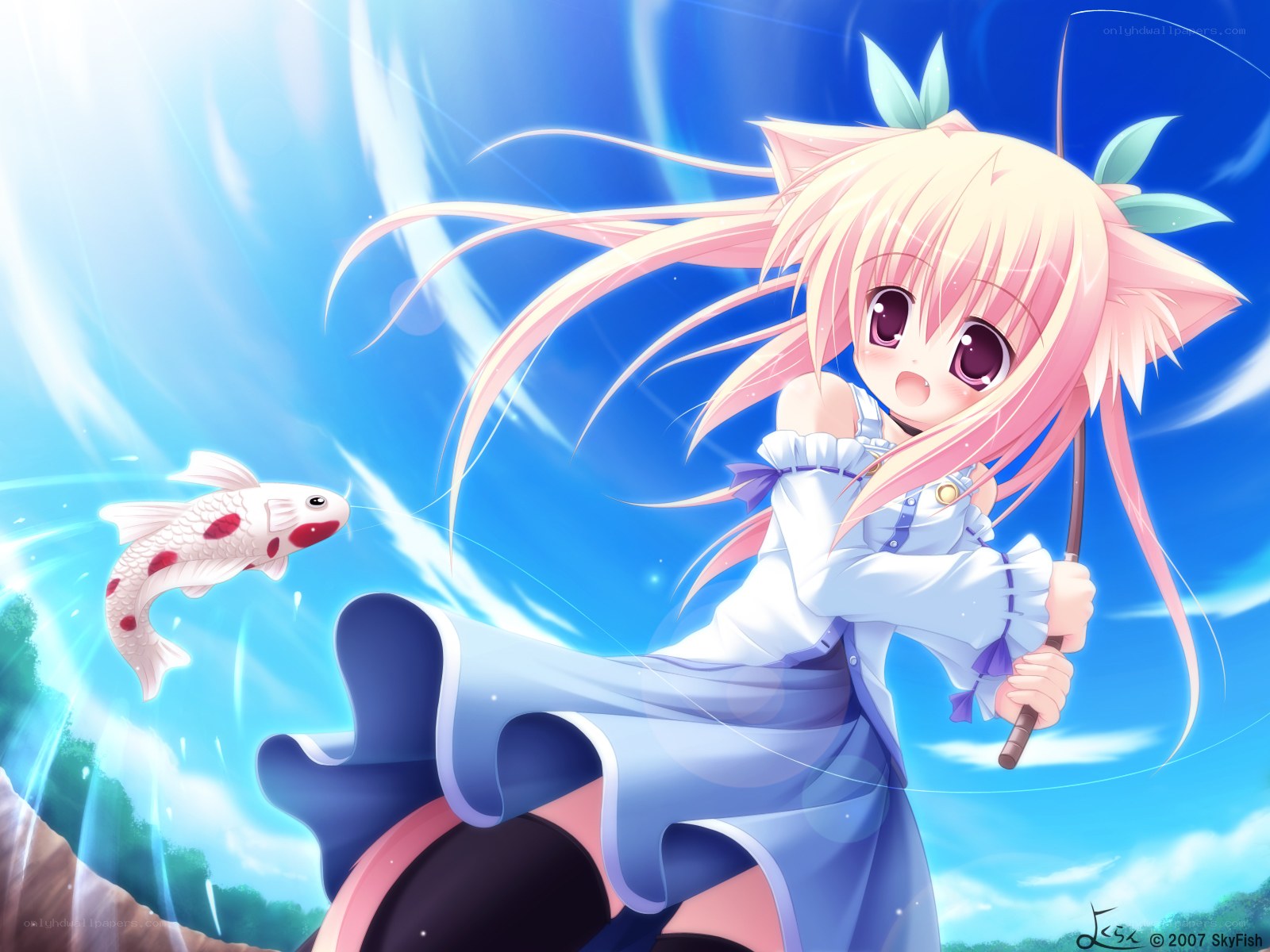 pink-haired girl with koi fish