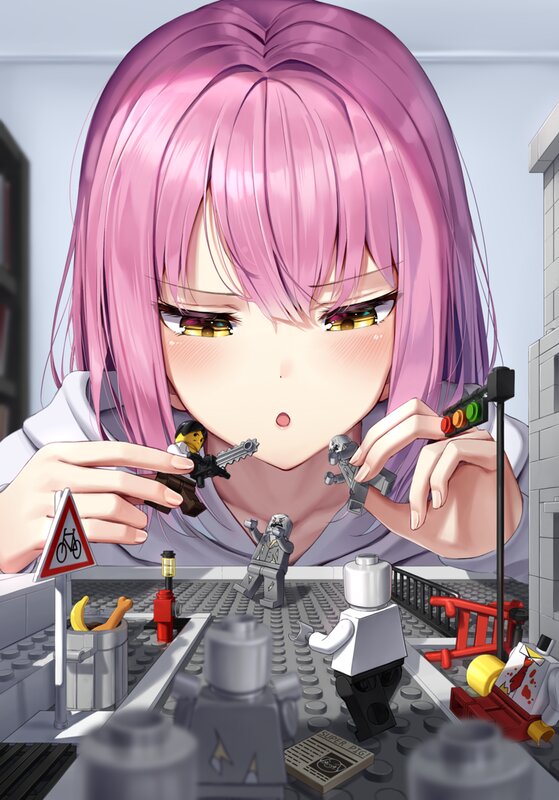 Pink-haired Girl with Legos