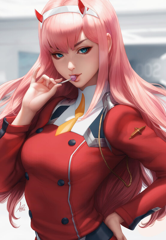 Pink-haired Girl with Lollipop — Red