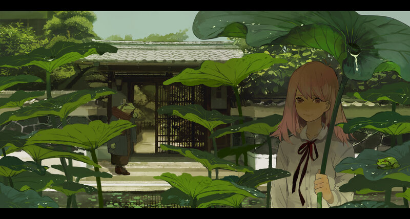 Pink-haired Girl with Lotus Leaf