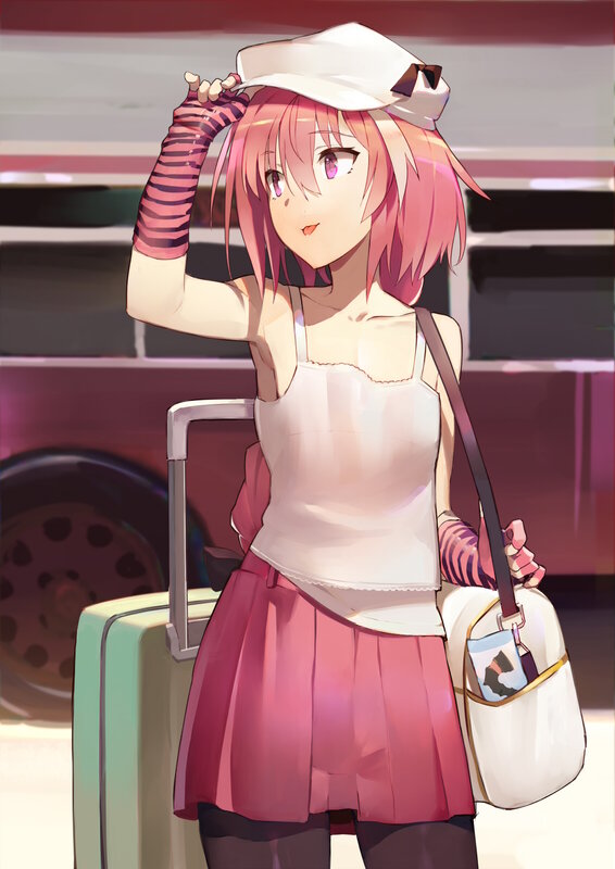 Pink-haired Girl with Luggage