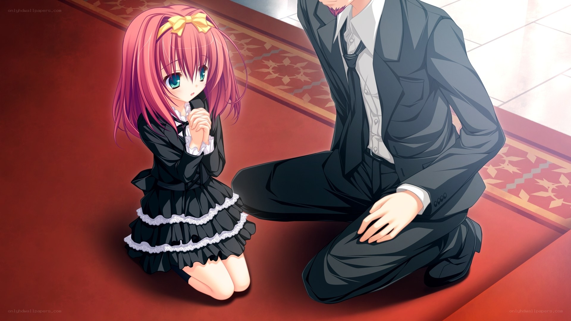 pink-haired girl with man