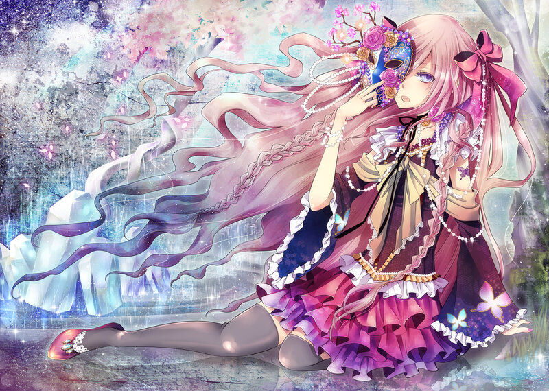 Pink-haired Girl with Mask — Purple
