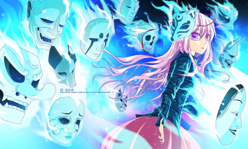 Pink-haired Girl with Masks — Blue