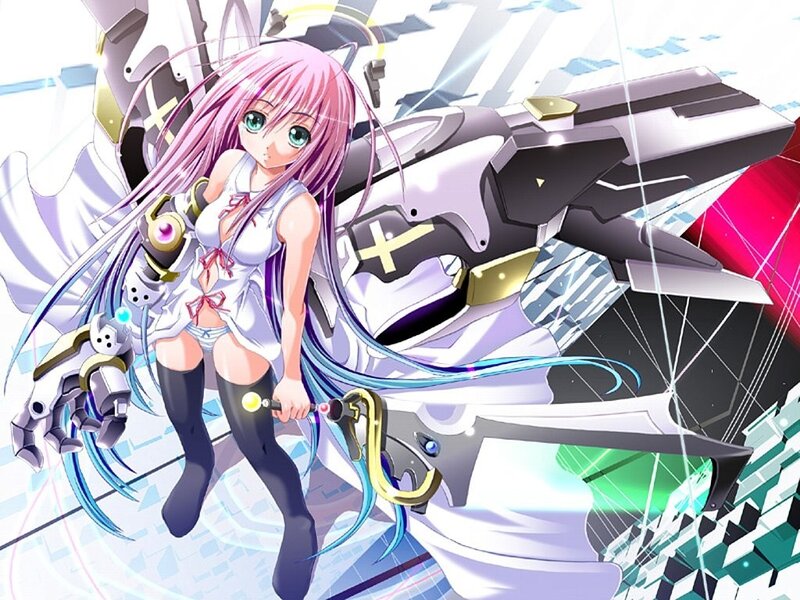 pink-haired girl with mecha