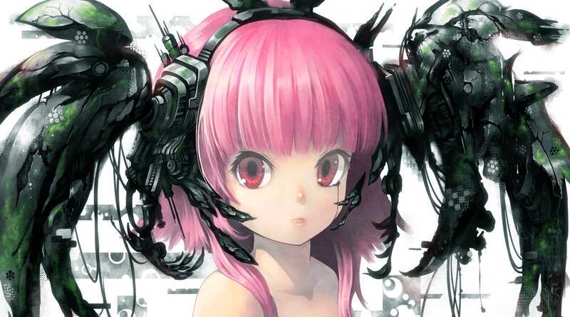 Pink-haired Girl with Mechanical Wings