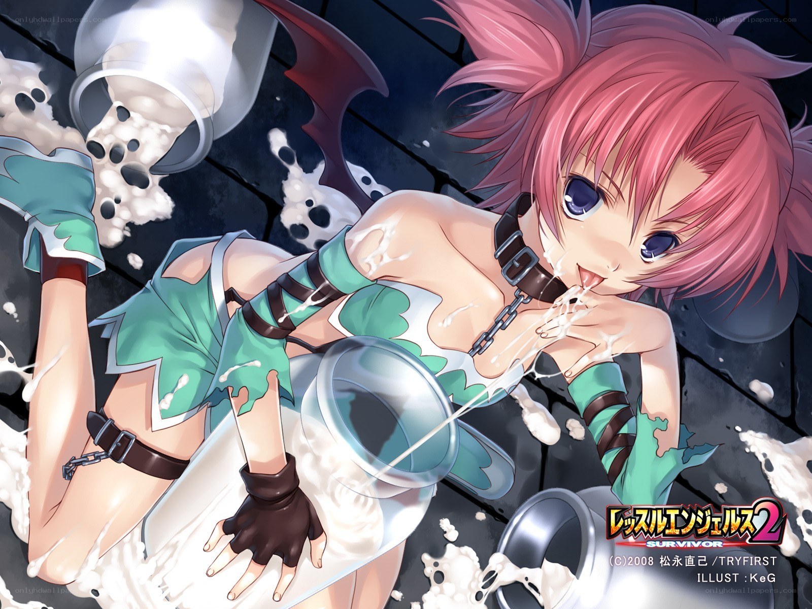pink-haired girl with milk