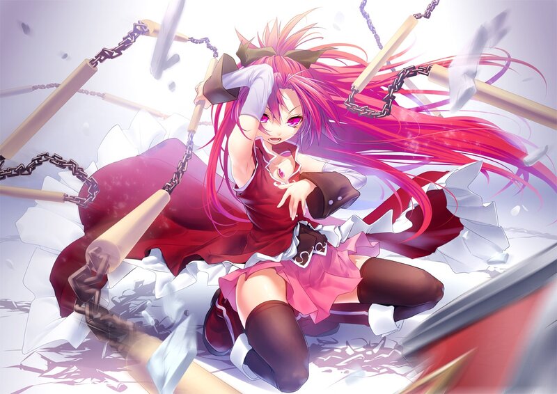 Pink-haired girl with nunchucks