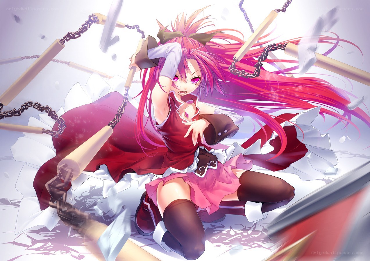 Pink-haired girl with nunchucks
