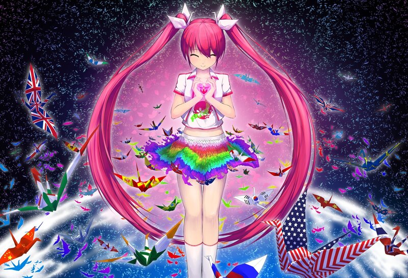 Pink-haired Girl with Origami — Pink
