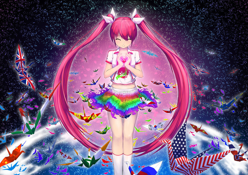 Pink-haired Girl with Origami